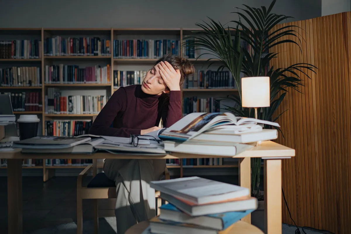 stressed college student studying
