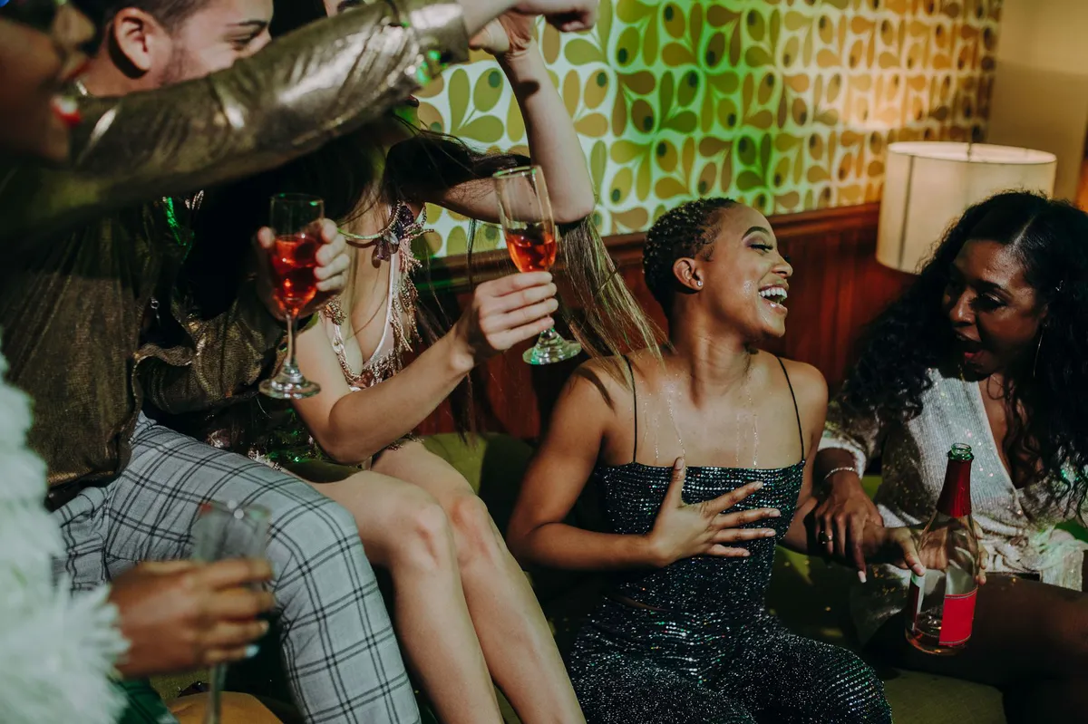 diverse group of friends enjoying drinks