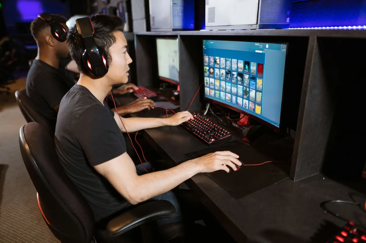gamer using PC with headset
