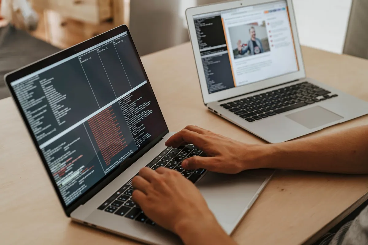 coding on laptop