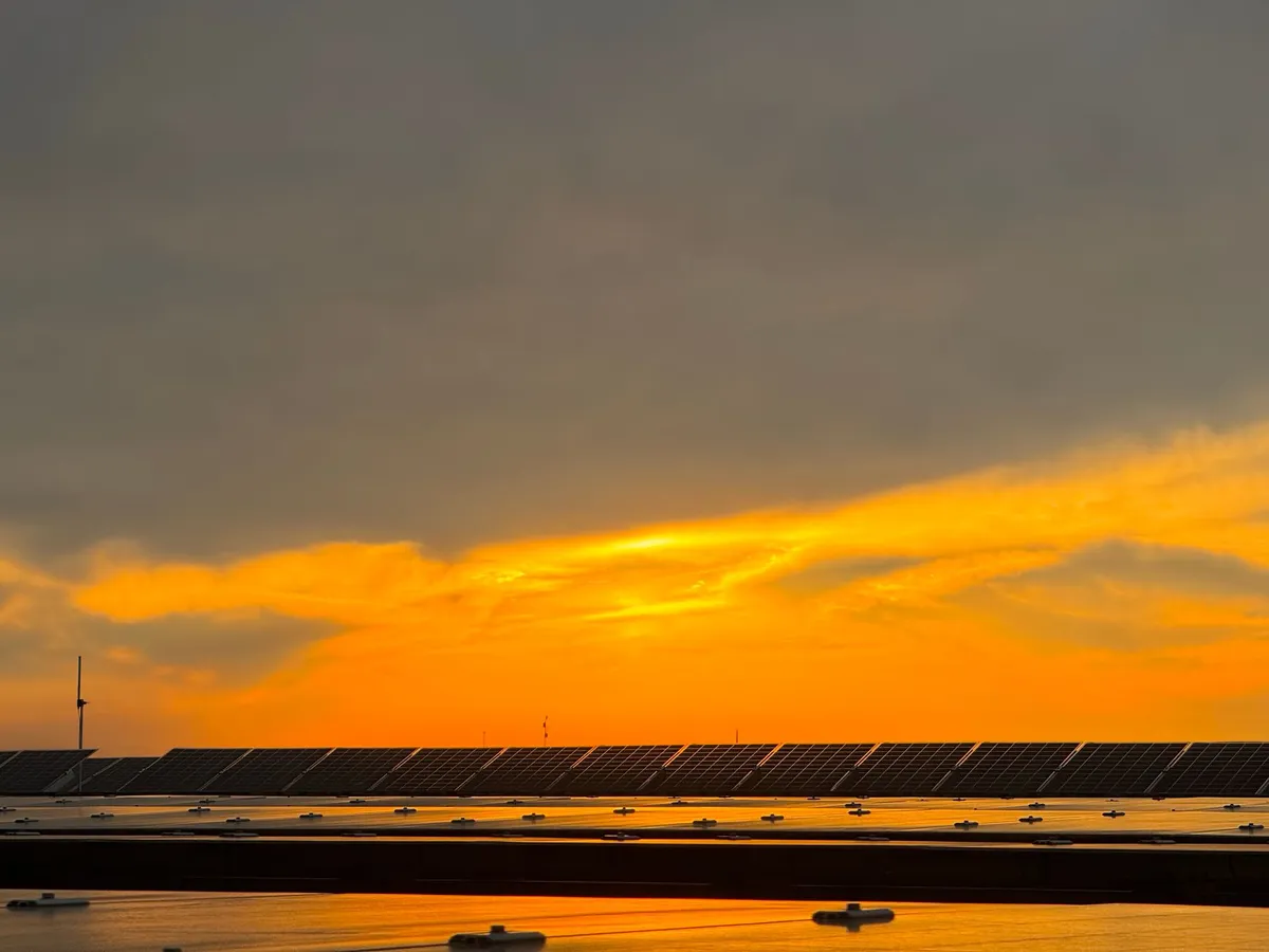 solar panels at sunset
