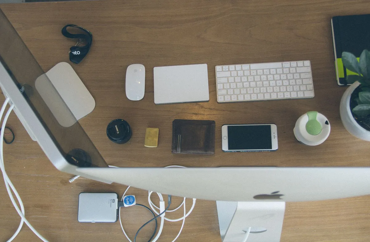 creative workspace with gadgets