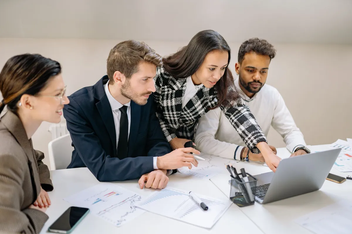 diverse business teams working together