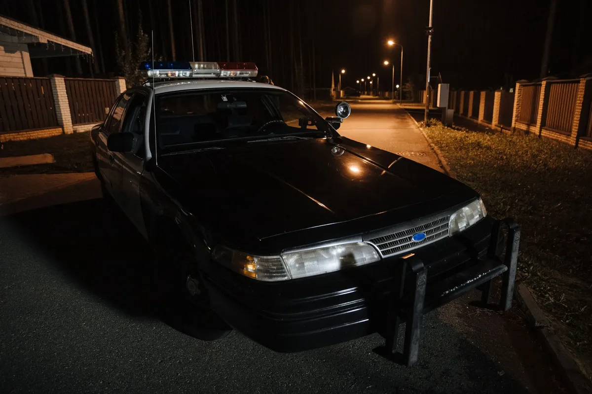 police car lights at night