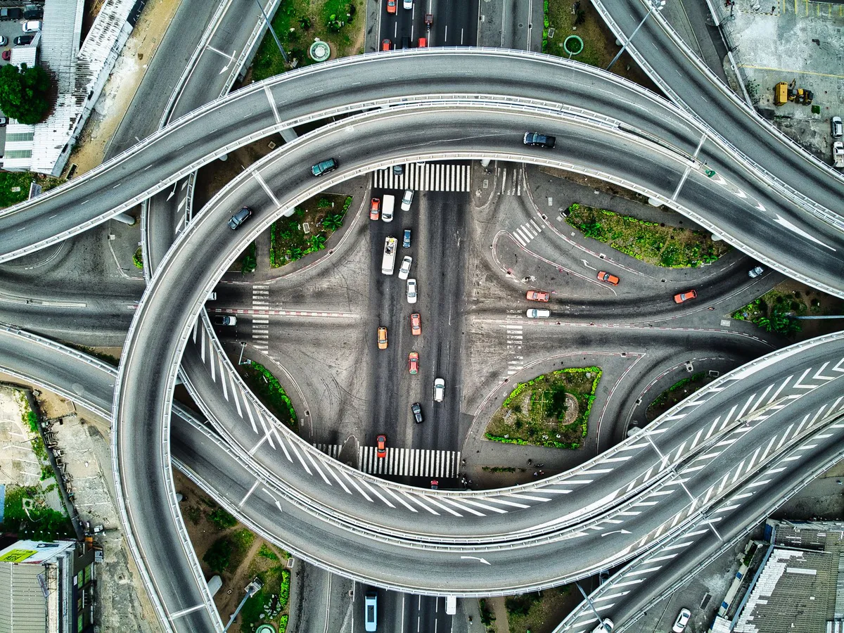 futuristic city with autonomous cars