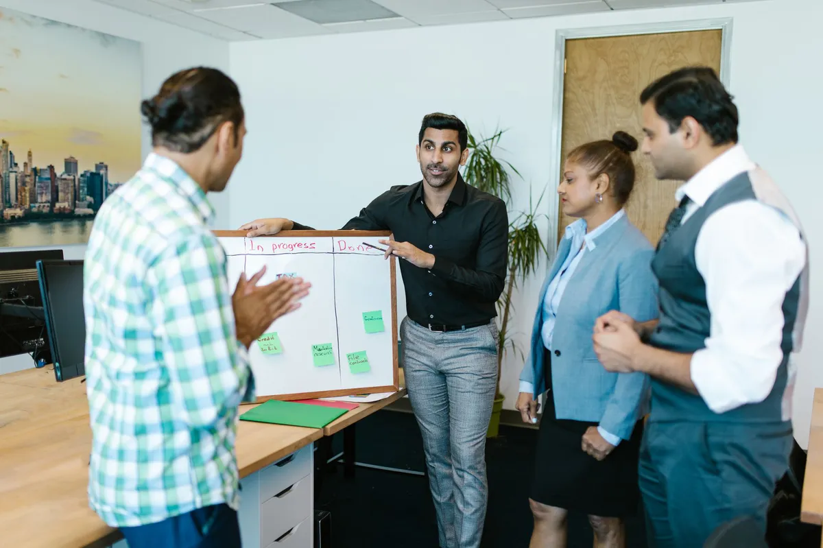 team discussing AI strategy
