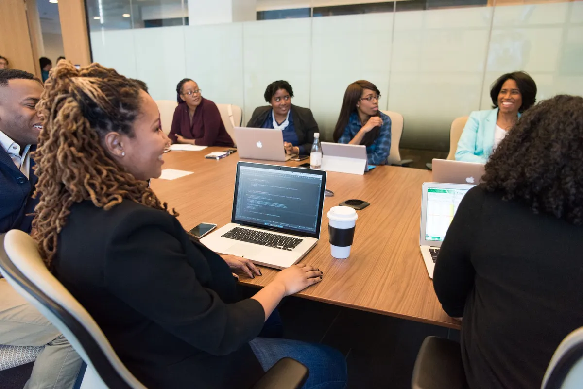 business meeting with laptops