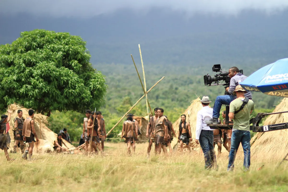 film set with crew