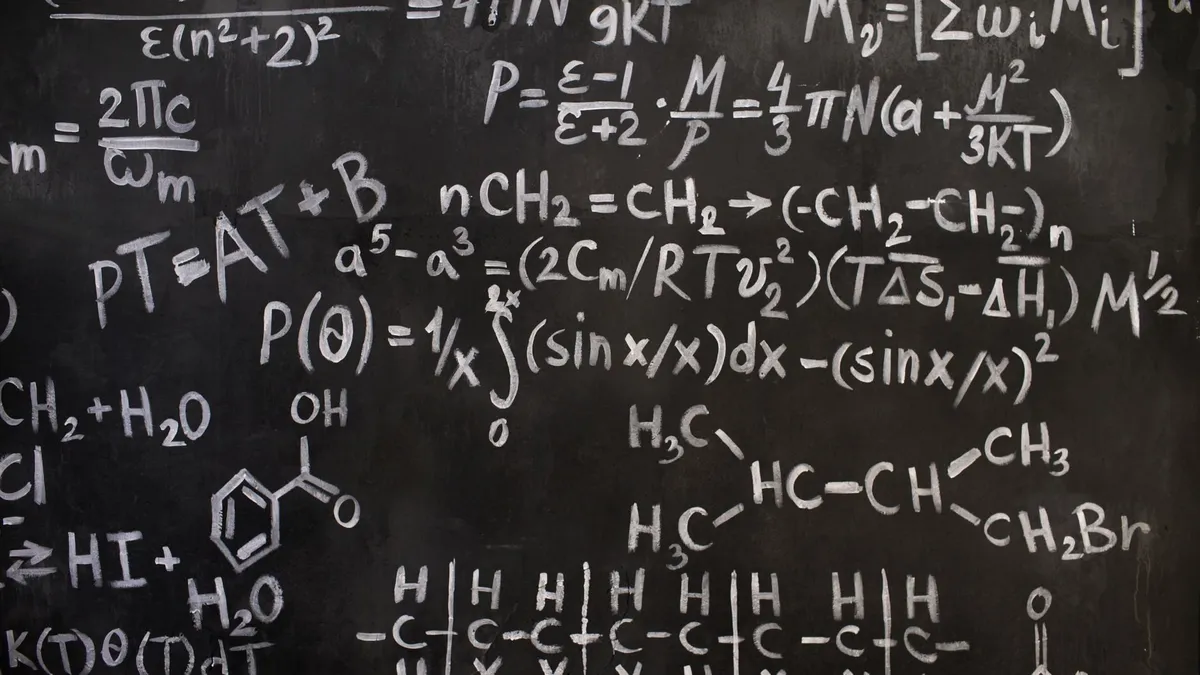 mathematical equations on blackboard