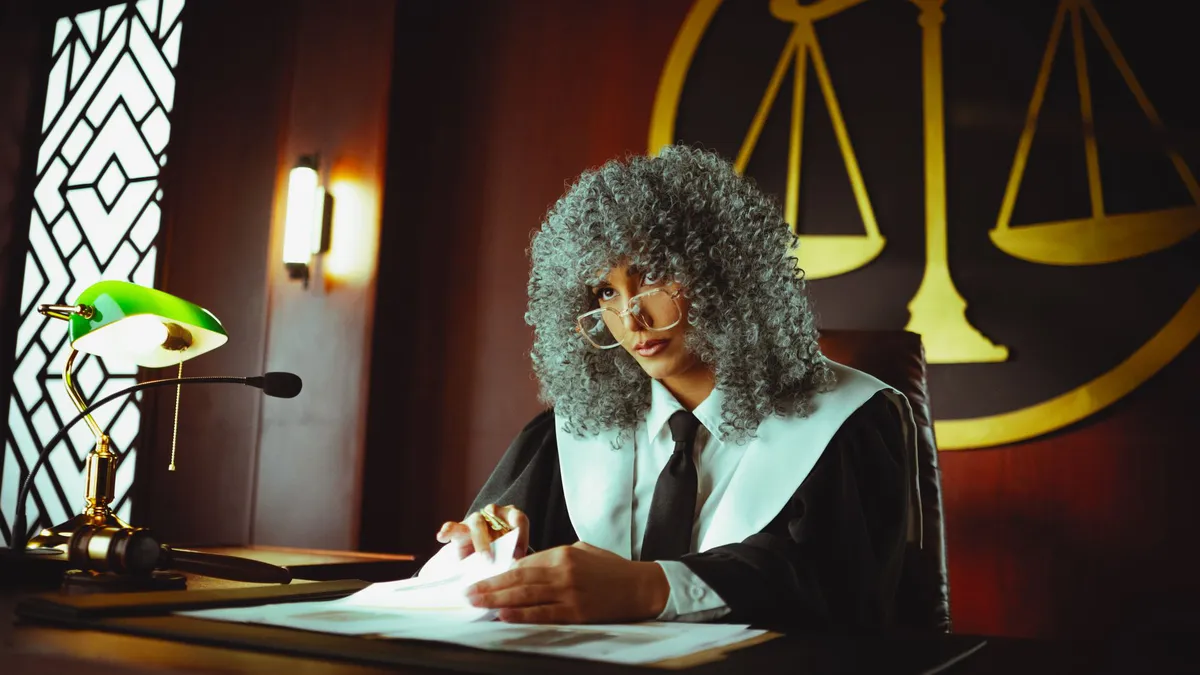 courtroom scene in animated film