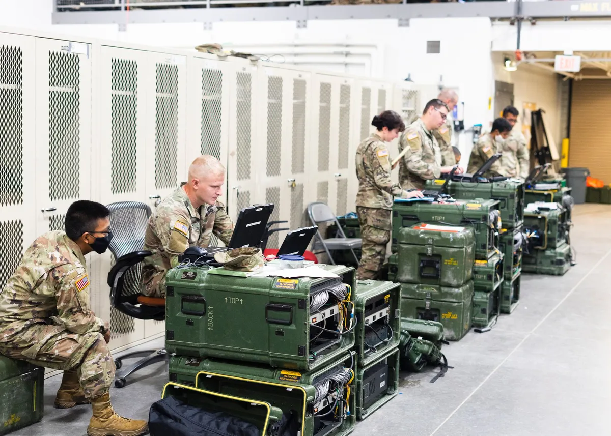 military personnel monitoring drone threats