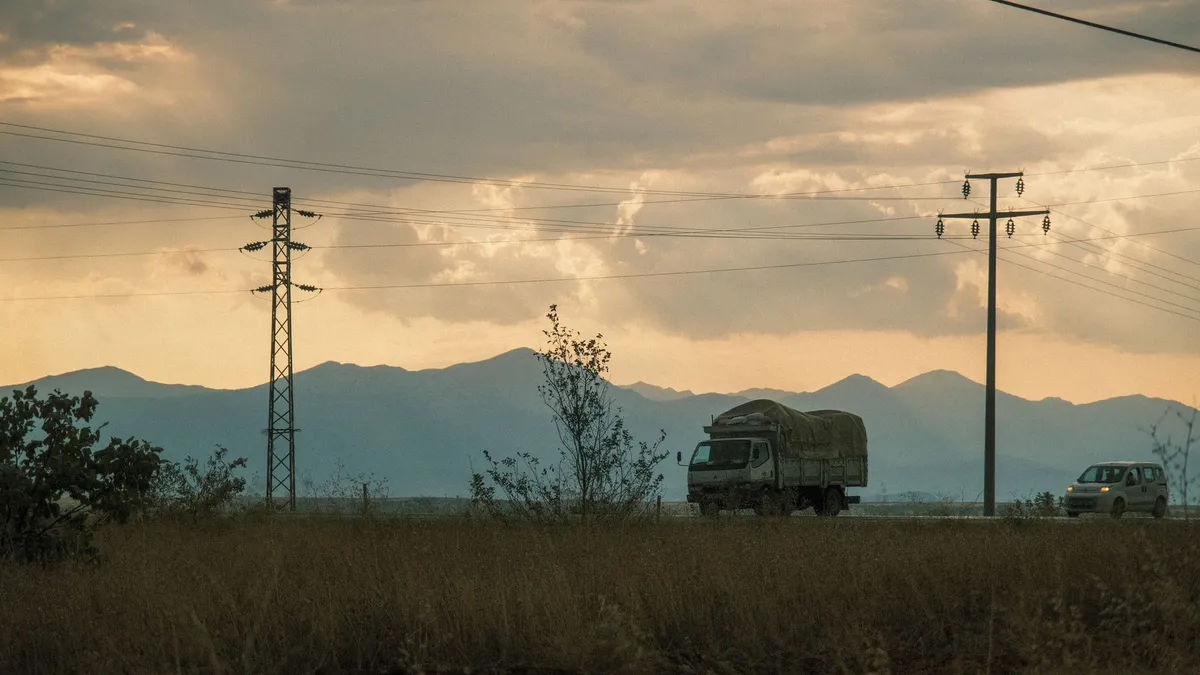 electric truck driving on road