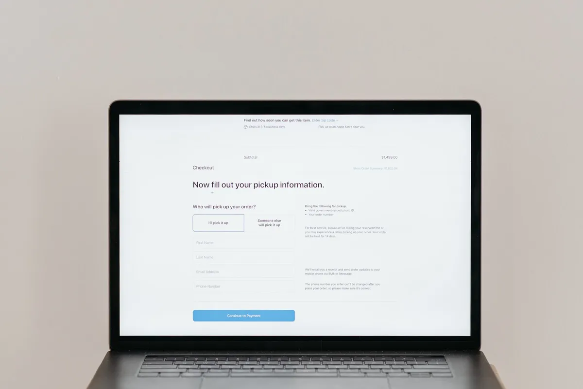 website user interface