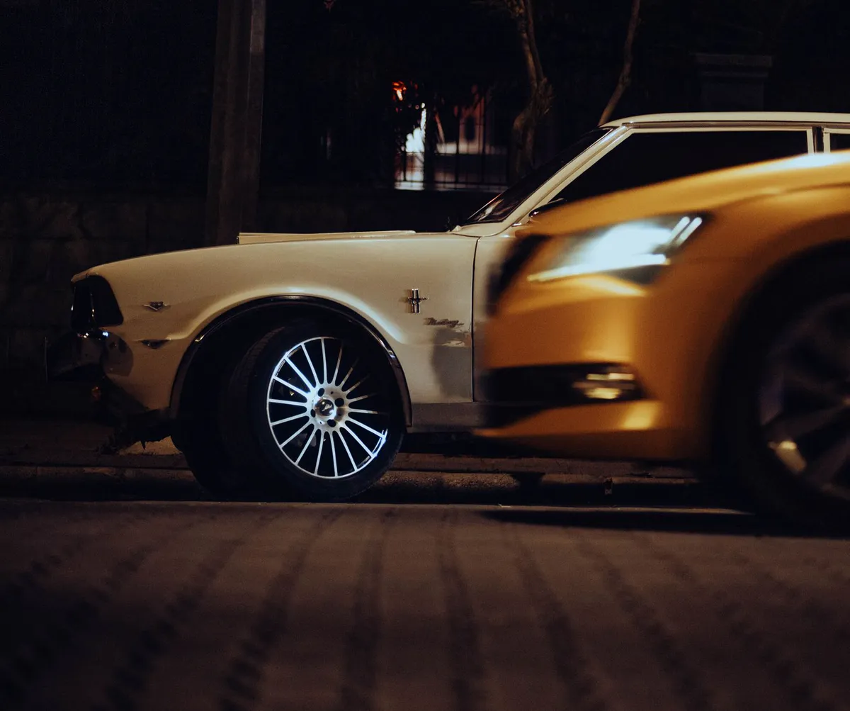 modern car headlights at night
