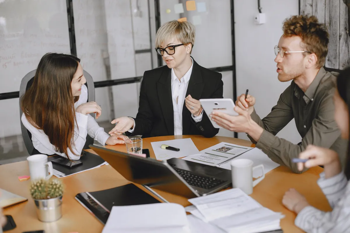 team discussion in office