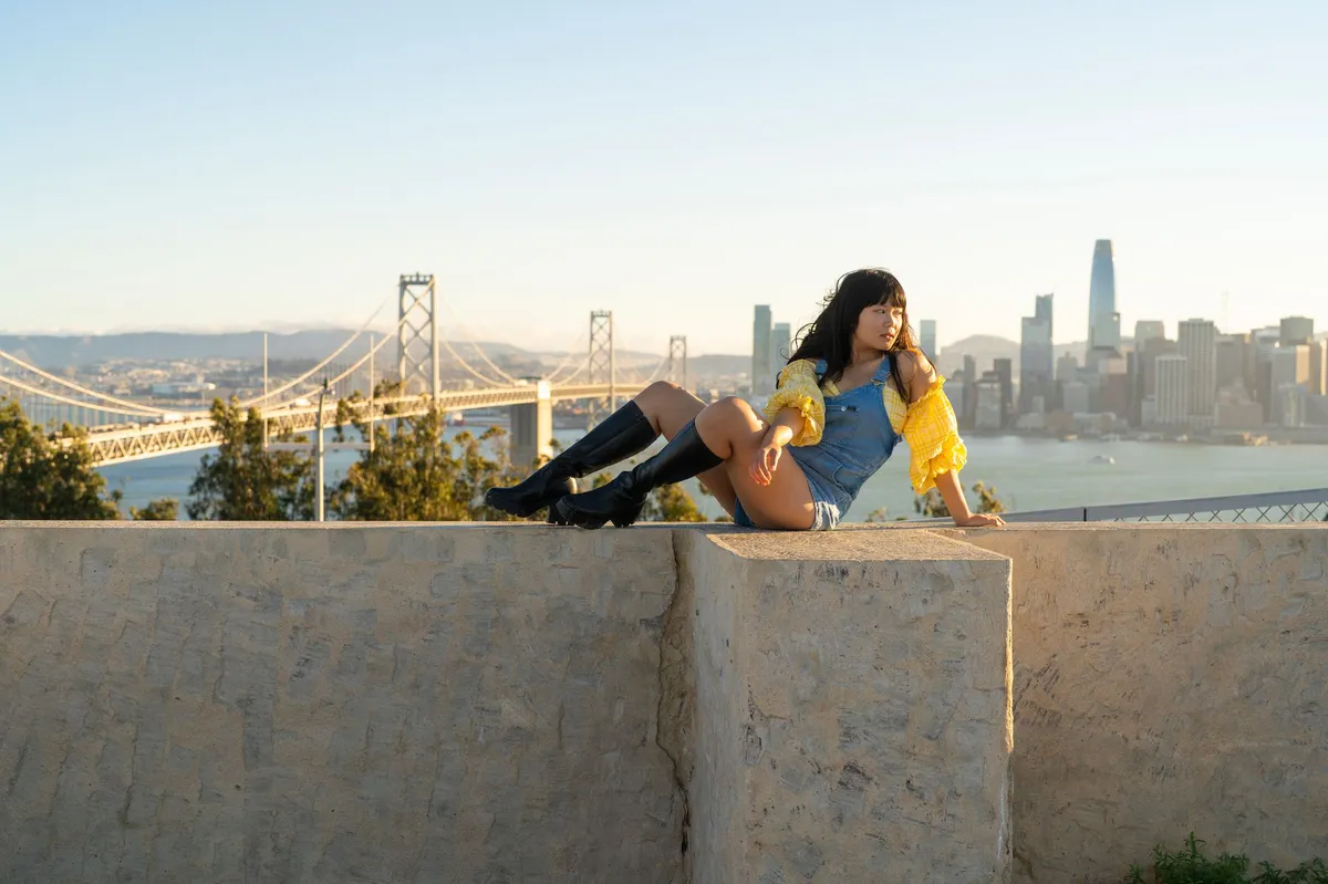 San Francisco skyline with fashion elements