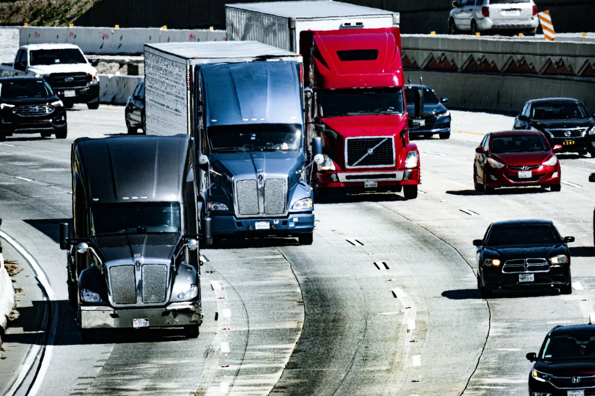 highway traffic with trucks
