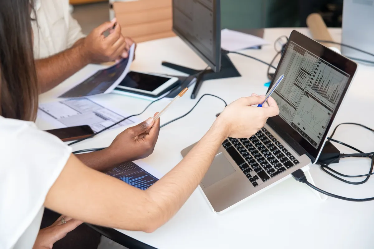 business team working with technology