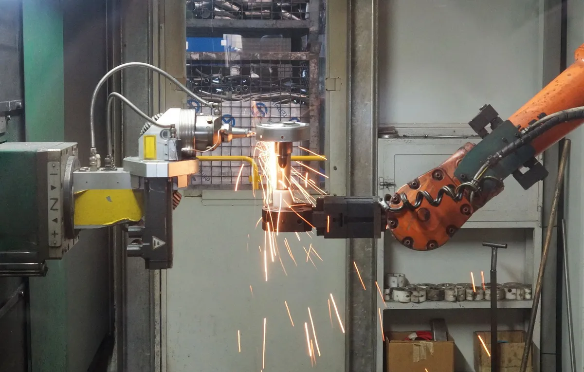 welding robot in action