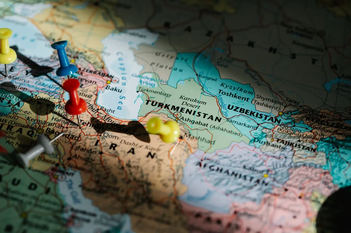 Central Asia map with security overlay