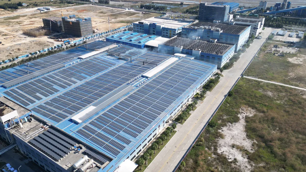 aerial view of solar factory