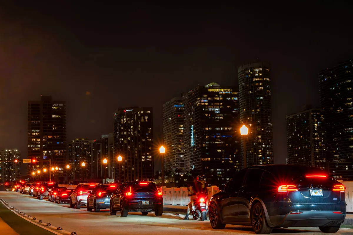 city skyline with autonomous cars