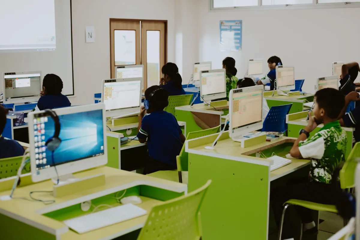 classroom with students using computers